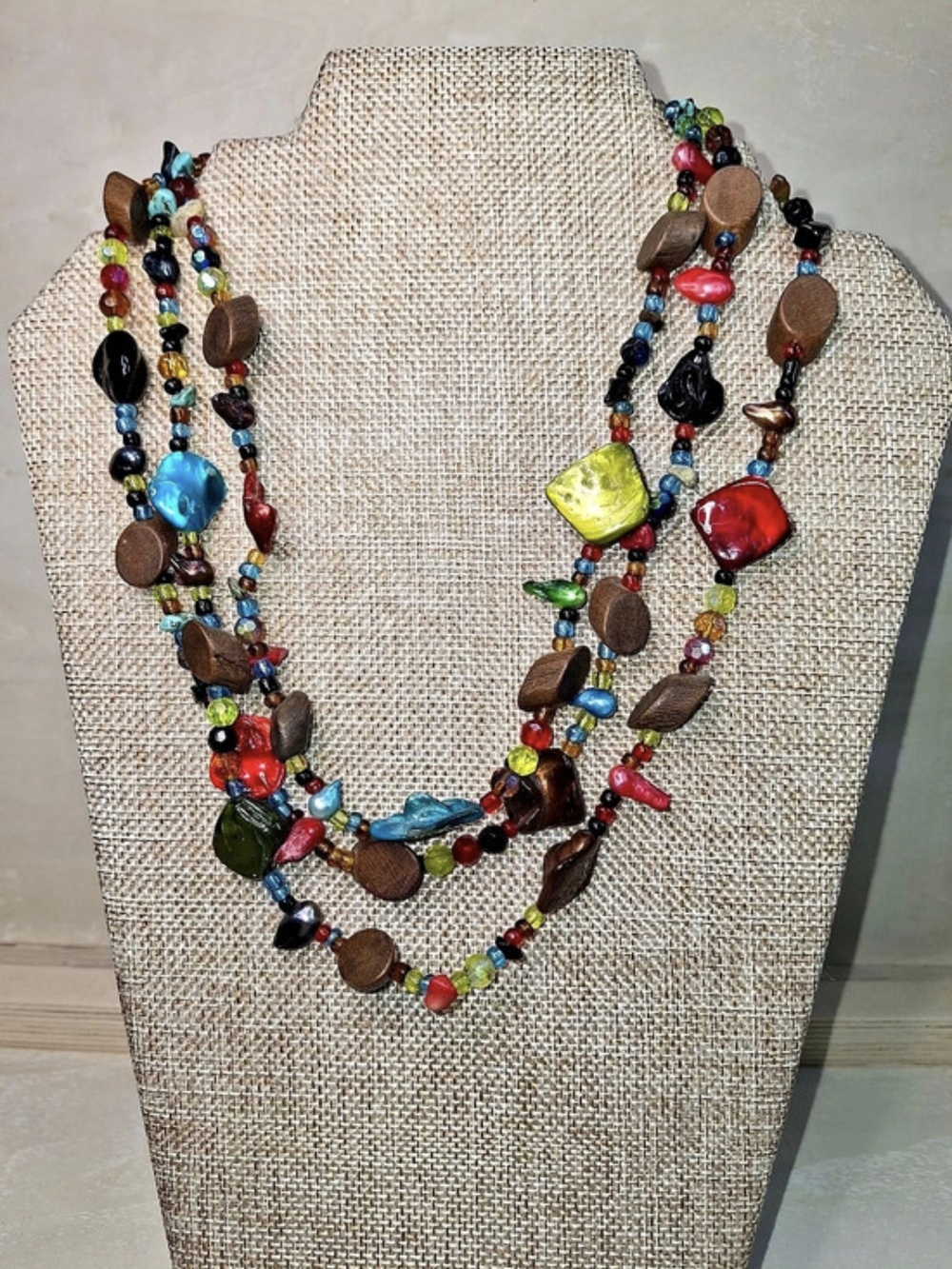 Boho-style Multicolor Layered Beaded Statement Necklace